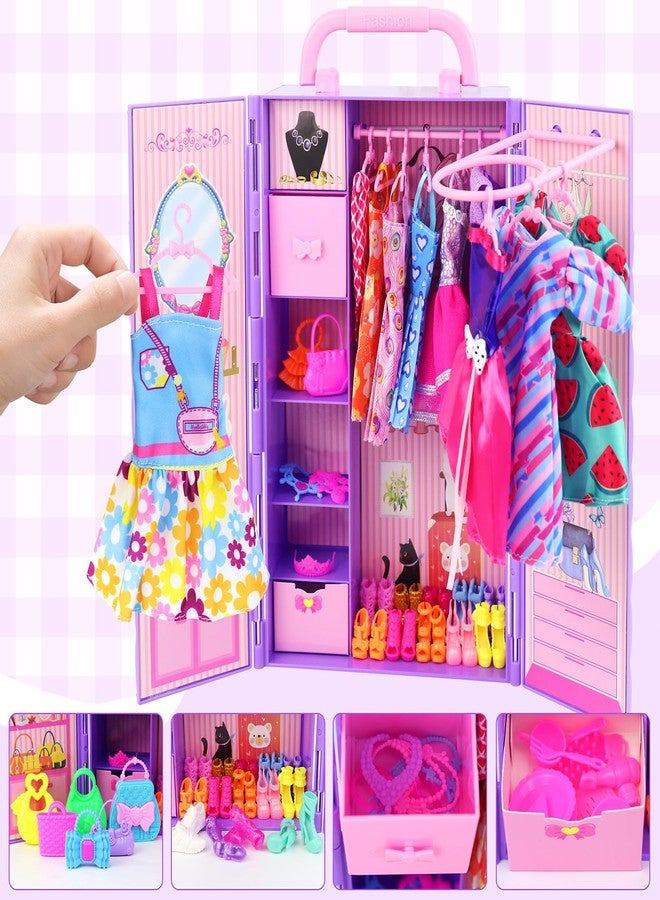 Ecore Fun 108 Pcs Doll Clothes and Accessories with Purple Doll Closet for 11.5 Inch Dolls - Including Party Dresses Fashion Dress Outfits Swimsuits Shoes Hangers Bags Necklaces - Image 3